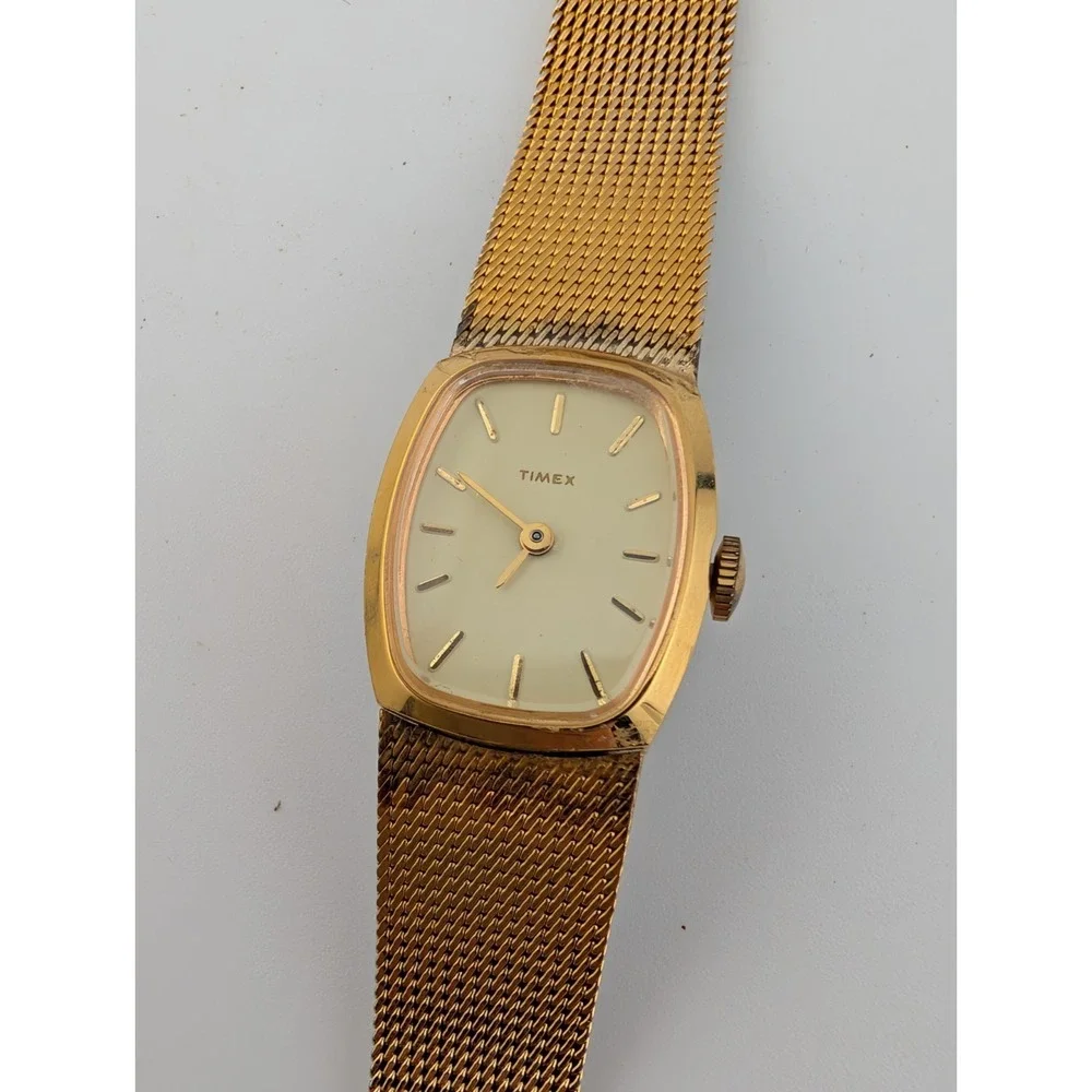 Vintage Timex Mechanical Watch‎ Women 19mm Case Mesh Metal Band- Working